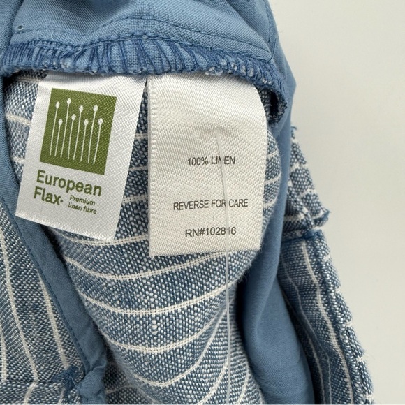 Garnet Hill NEW Straight-Leg Linen Pleated Trousers in Indigo Sky Mini Stripe 6 - Picture 7 of 13